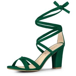 Allegra K Green Faux Suede Strappy Block Heels Size 8 1/2